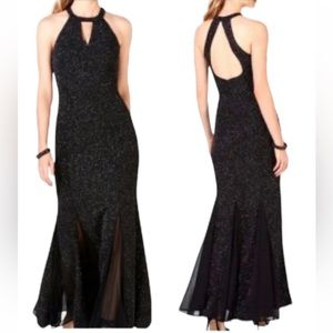NW Nightway Black Sleeveless Keyhole Halter Neck Gown Size 8
